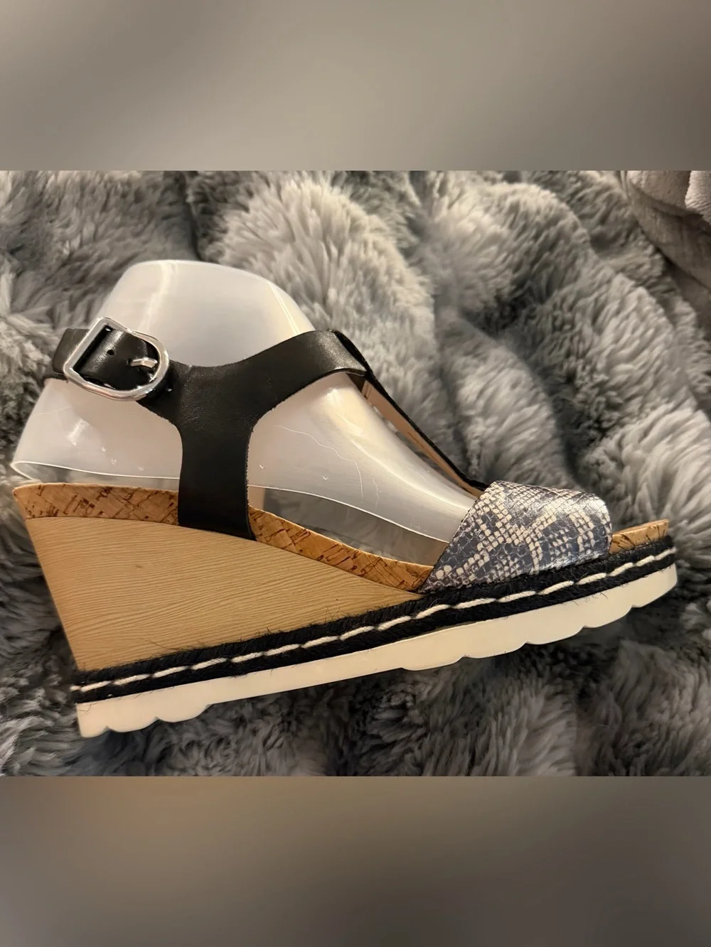 PIKOLINOS Black Strappy Wedge Sandals with Snakeskin Toe size EU40 US9/9.5 NIB